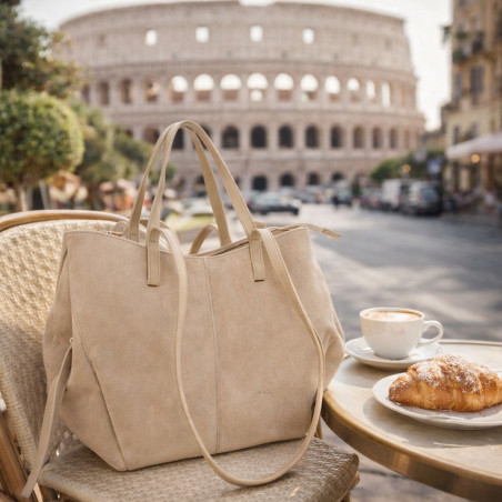Torebka Damska Shopperka łódka Pojemna Duża Torba zamszowa CM9872 Beżowa