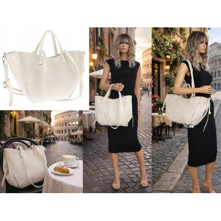 Torebka Damska Shopperka łódka Pojemna Duża Torba zamszowa CM9872 Beżowa