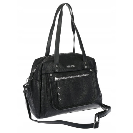 Elegancka torebka damska SWEET YEARS A4 pojemna eko skóra pasek 4104 Czarna