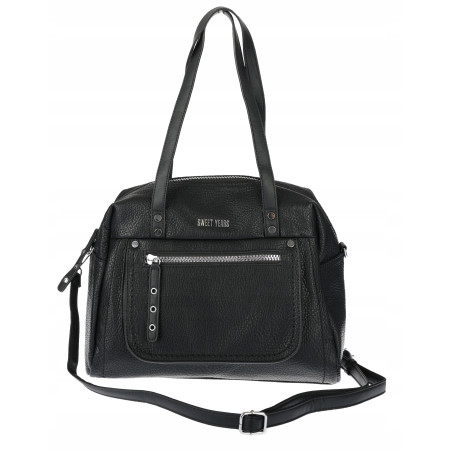 Elegancka torebka damska SWEET YEARS A4 pojemna eko skóra pasek 4104 Czarna
