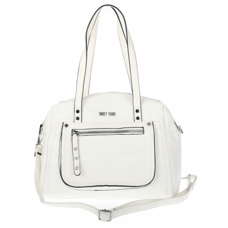Elegancka torebka damska SWEET YEARS A4 pojemna eko skóra pasek 4104 Biała