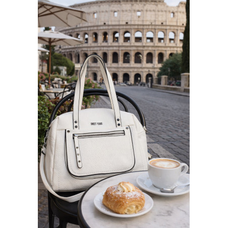Elegancka torebka damska SWEET YEARS A4 pojemna eko skóra pasek 4104 Biała
