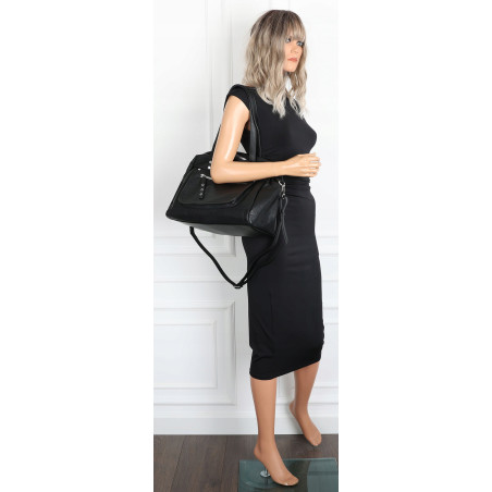 Elegancka torebka damska SWEET YEARS A4 pojemna eko skóra pasek 4104 Czarna