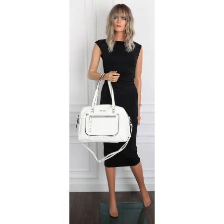 Elegancka torebka damska SWEET YEARS A4 pojemna eko skóra pasek 4104 Biała