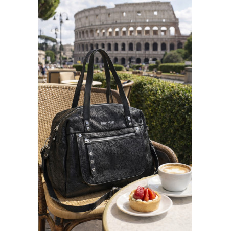 Elegancka torebka damska SWEET YEARS A4 pojemna eko skóra pasek 4104 Czarna