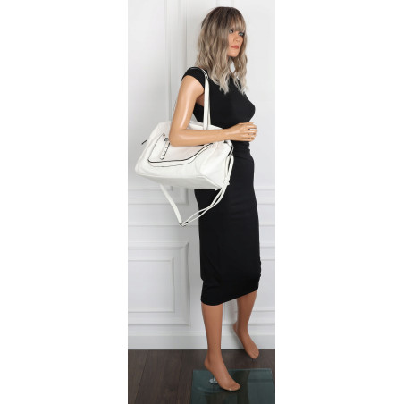 Elegancka torebka damska SWEET YEARS A4 pojemna eko skóra pasek 4104 Biała