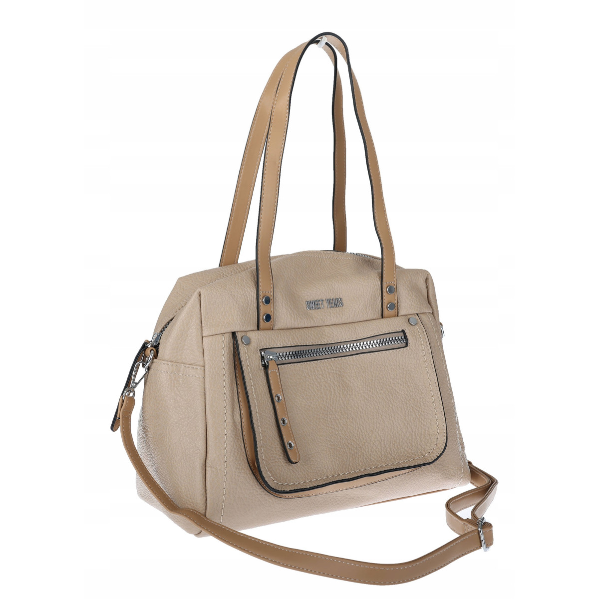 Elegancka torebka damska SWEET YEARS A4 eko skóra pasek 4104 Beżowa
