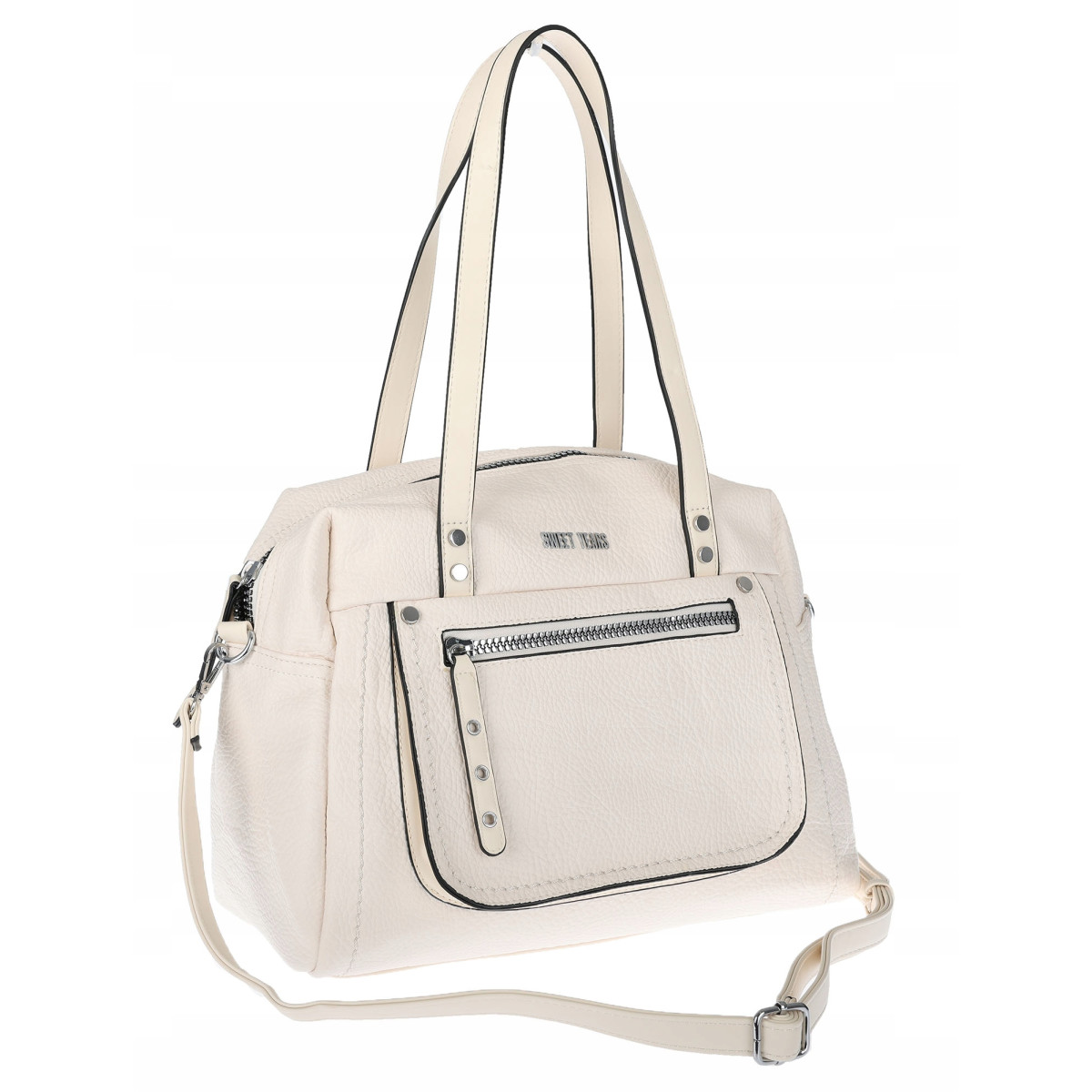 Elegancka torebka damska SWEET YEARS A4 eko skóra pasek 4104 Beżowa