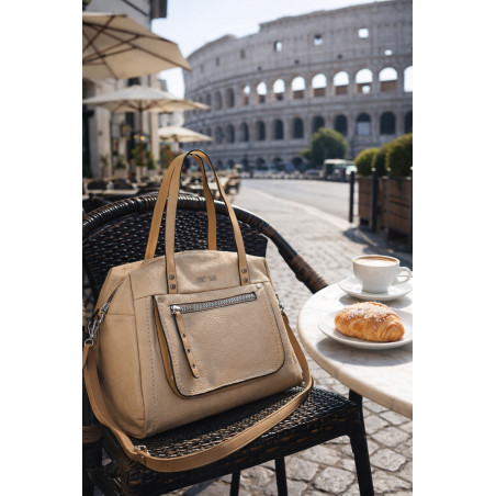 Elegancka torebka damska SWEET YEARS A4 eko skóra pasek 4104 Beżowa