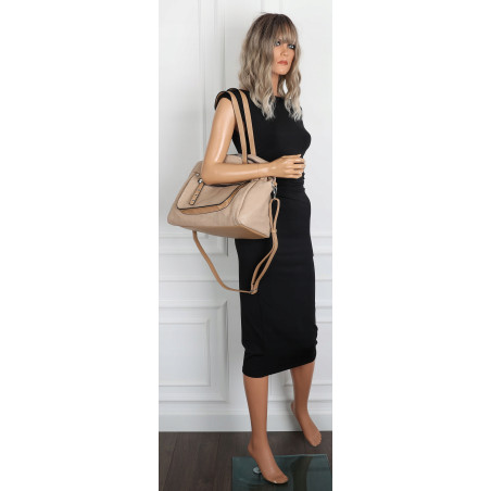 Elegancka torebka damska SWEET YEARS A4 eko skóra pasek 4104 Beżowa