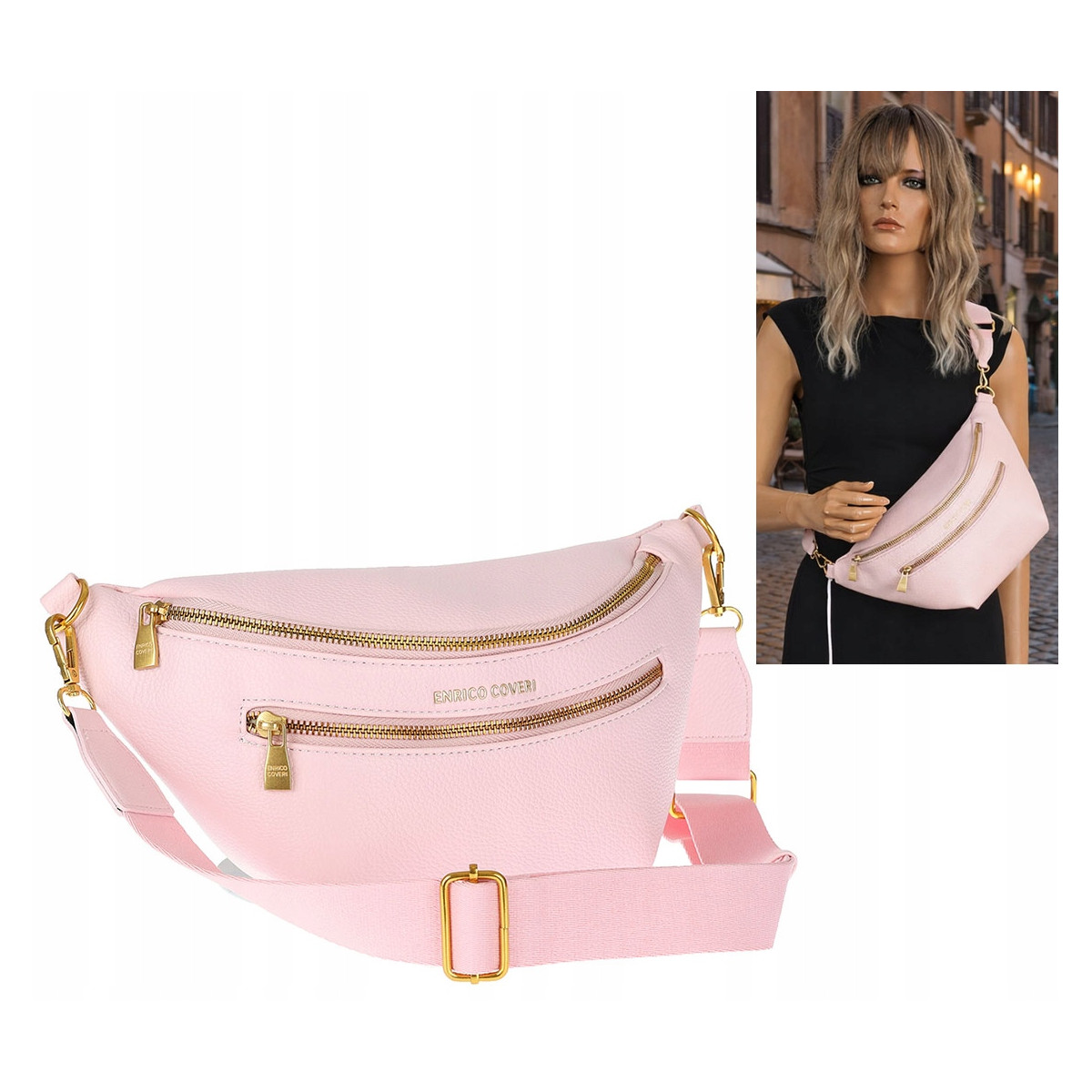 Torebka Damska Listonoszka nerka włoskiej marki Enrico Coveri EC2151 Różowa