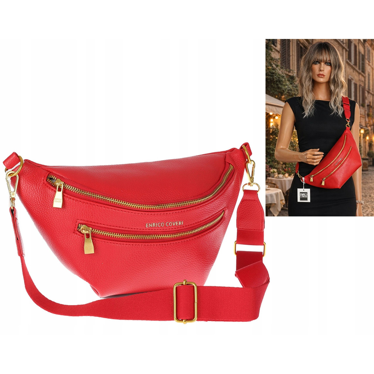 Torebka Damska Listonoszka włoskiej marki Enrico Coveri EC2151 Czerwona