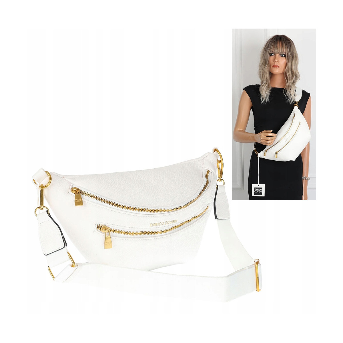 Torebka Damska nerka Listonoszka włoskiej marki Enrico Coveri EC2151 Biała