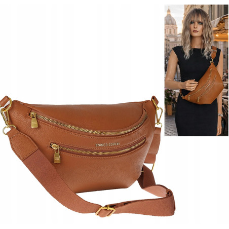 Torebka Damska Listonoszka włoskiej marki Enrico Coveri EC2151 Brązowa