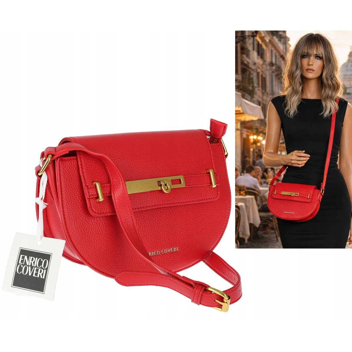 Torebka damska Pojemna Mała Listonoszka Miejska na Ramię EC3223 Czerwona