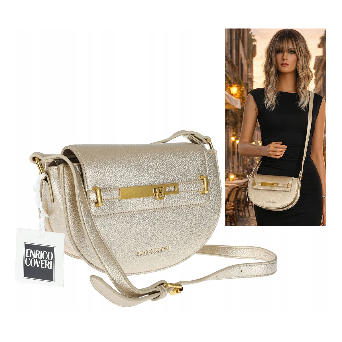 Torebka damska Pojemna Mała Listonoszka Miejska na Ramię EC3223 Złota