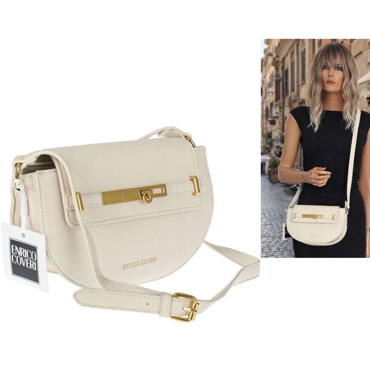 Torebka damska Pojemna Mała Listonoszka Miejska na Ramię EC3223 Beżowa