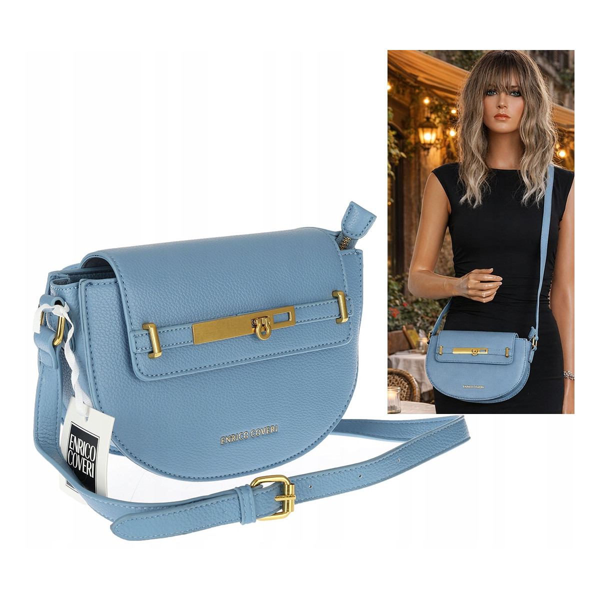 Torebka damska Pojemna Mała Listonoszka Miejska na Ramię EC3223 Niebieska