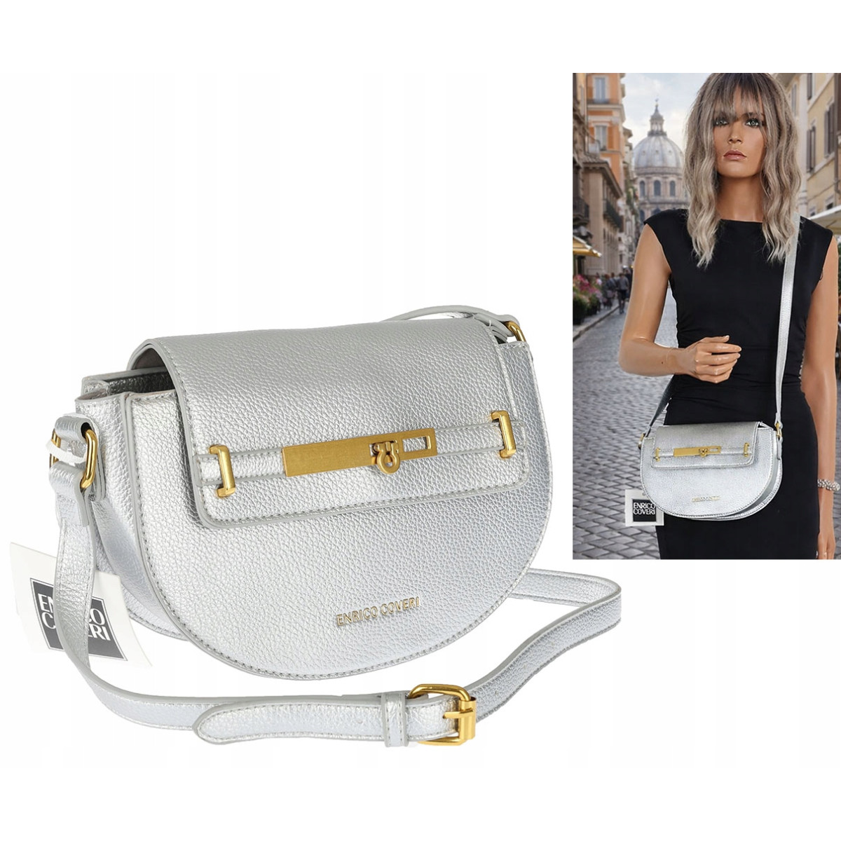 Torebka damska Pojemna Mała Listonoszka Miejska na Ramię EC3223 Srebrna