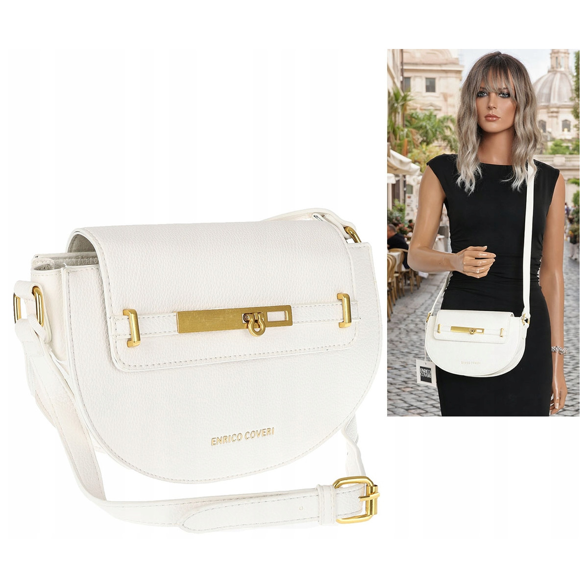 Torebka damska Pojemna Mała Modna Listonoszka Miejska na Ramię EC3223 Biała