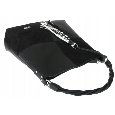 Torebka Damska Listonoszka Shopper Duża A4 Torba na Ramię Worek 0841 Czarna