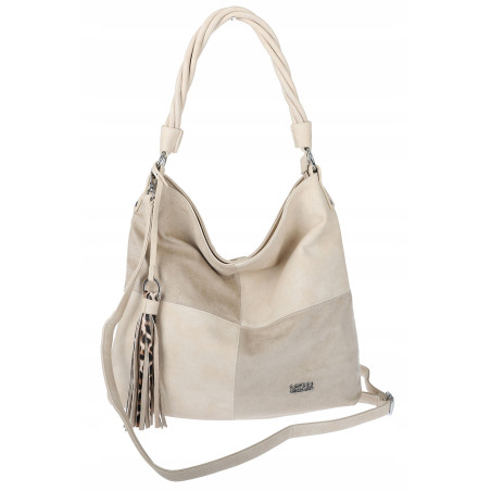 Torebka Damska Listonoszka Shopper Duża A4 Torba na Ramię Worek 0841 Beżowa