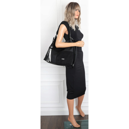 Torebka Damska Listonoszka Shopper Duża A4 Torba na Ramię Worek 0841 Czarna