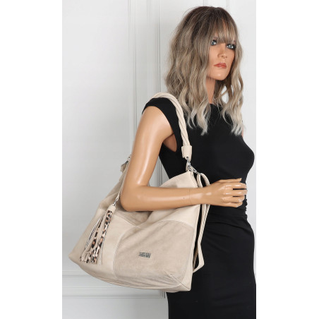 Torebka Damska Listonoszka Shopper Duża A4 Torba na Ramię Worek 0841 Beżowa