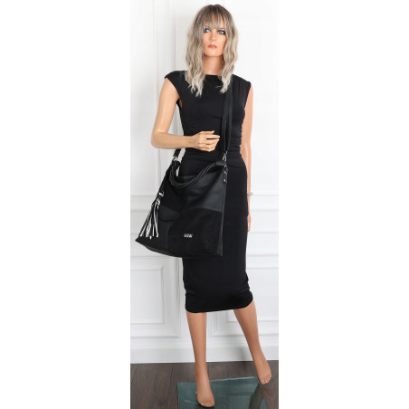 Torebka Damska Listonoszka Shopper Duża A4 Torba na Ramię Worek 0841 Czarna