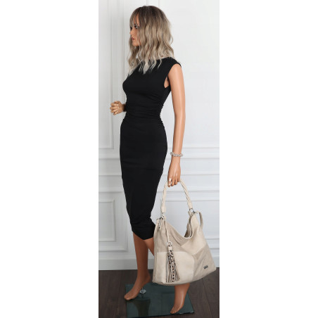 Torebka Damska Listonoszka Shopper Duża A4 Torba na Ramię Worek 0841 Beżowa