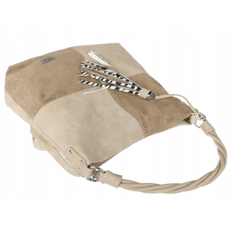 Torebka Damska Listonoszka Shopper Duża A4 Torba na Ramię Worek 0841 Beżowa