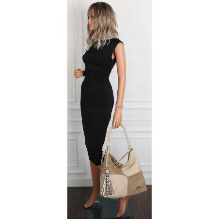 Torebka Damska Listonoszka Shopper Duża A4 Torba na Ramię Worek 0841 Beżowa