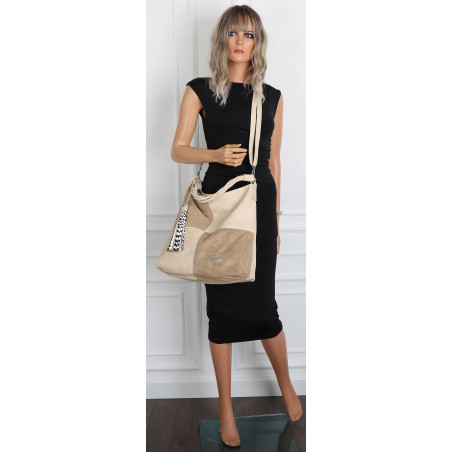 Torebka Damska Listonoszka Shopper Duża A4 Torba na Ramię Worek 0841 Beżowa
