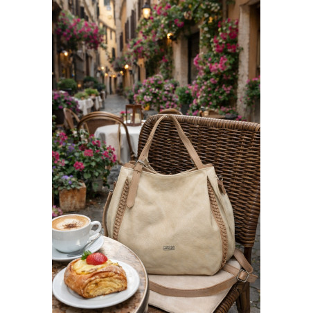 Torebka Damska Listonoszka Modna Duża A4 Torba Shopper Worek 6702 Beżowa