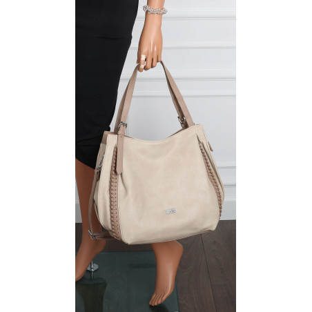Torebka Damska Listonoszka Modna Duża A4 Torba Shopper Worek 6702 Beżowa