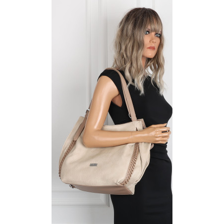 Torebka Damska Listonoszka Modna Duża A4 Torba Shopper Worek 6702 Beżowa
