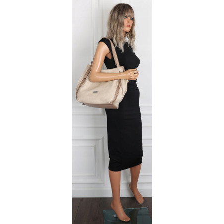 Torebka Damska Listonoszka Modna Duża A4 Torba Shopper Worek 6702 Beżowa