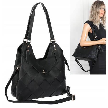 Torebka Damska Shopper Modna Pojemna A4 Torba na Ramię Pasek CH3357 Czarna