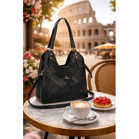 Torebka Damska Shopper Modna Pojemna A4 Torba na Ramię Pasek CH3357 Czarna