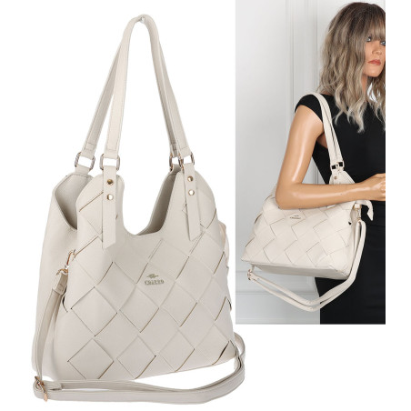 Torebka Damska Shopper Modna Pojemna A4 Torba na Ramię Pasek CH3357 Beżowa