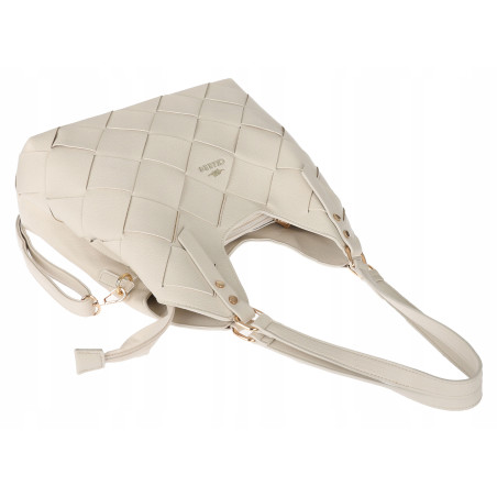 Torebka Damska Shopper Modna Pojemna A4 Torba na Ramię Pasek CH3357 Beżowa