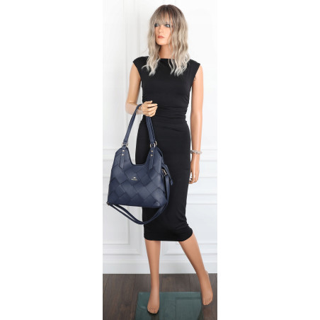 Torebka Damska Shopper Modna Pojemna Torba na Ramię Pasek CH3357 Granatowa