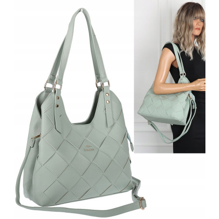 Torebka Damska Shopper Modna Pojemna A4 Torba na Ramię Pasek CH3357 Zielona