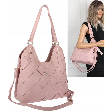 Torebka Damska Shopper Modna Pojemna A4 Torba na Ramię Pasek CH3357 Różowa