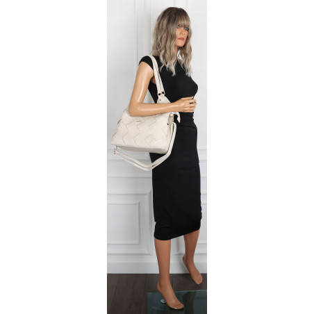 Torebka Damska Shopper Modna Pojemna A4 Torba na Ramię Pasek CH3357 Beżowa