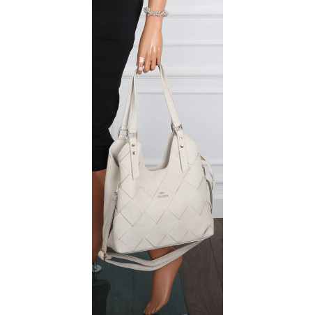 Torebka Damska Shopper Modna Pojemna A4 Torba na Ramię Pasek CH3357 Beżowa