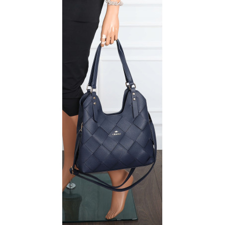 Torebka Damska Shopper Modna Pojemna Torba na Ramię Pasek CH3357 Granatowa