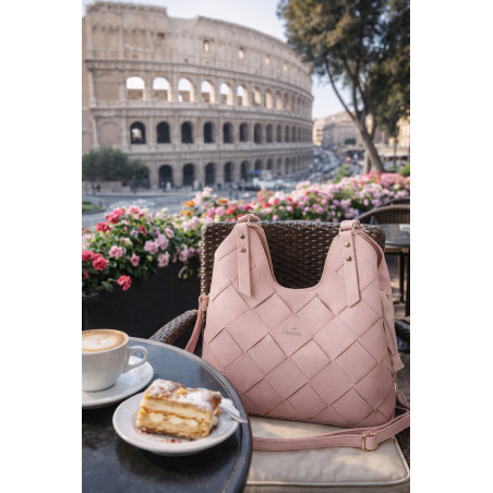 Torebka Damska Shopper Modna Pojemna A4 Torba na Ramię Pasek CH3357 Różowa