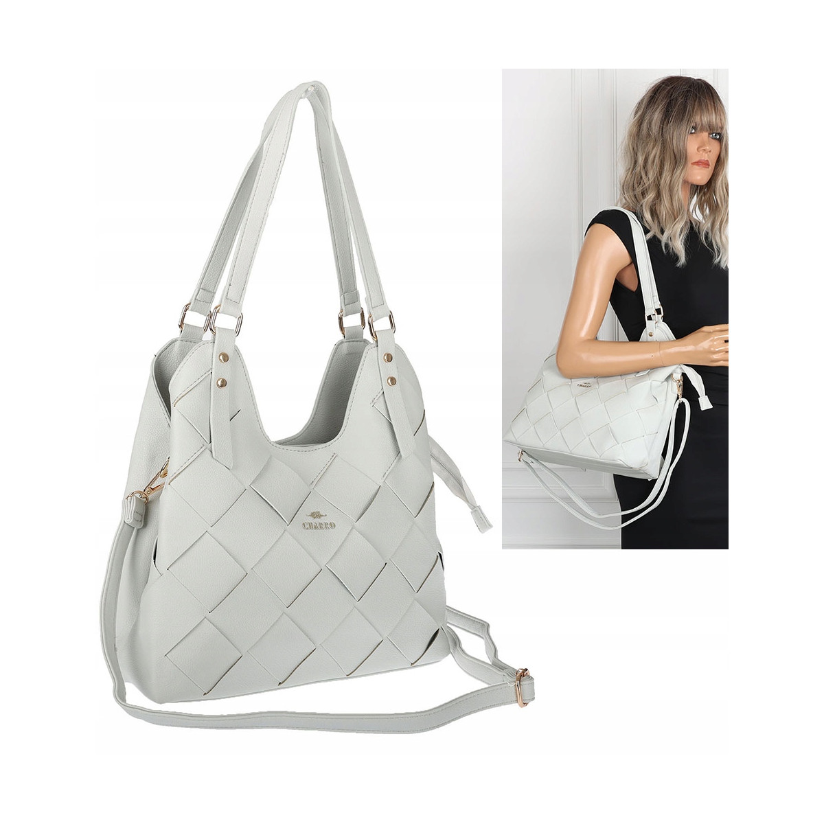 Torebka Damska Shopper Modna Pojemna A4 Torba na Ramię Pasek CH3357 Szara