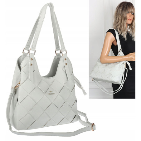 Torebka Damska Shopper Modna Pojemna A4 Torba na Ramię Pasek CH3357 Szara